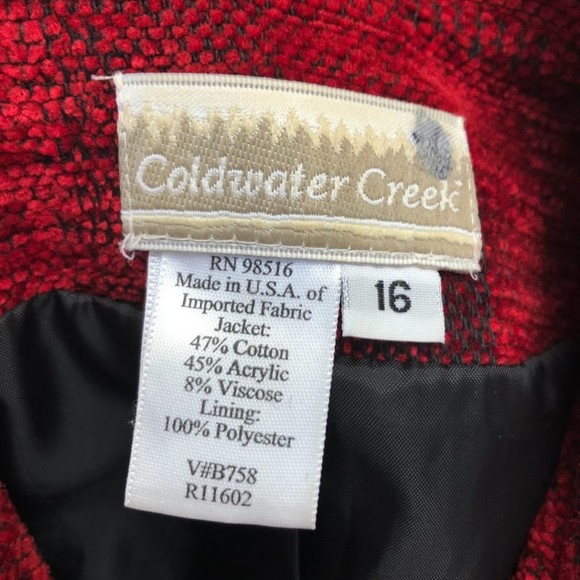 Vintage Coldwater Creek Women's Red Tapestry Jacket Suit Coat Shoulder Pads - Picture 6 of 10